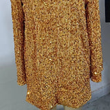 Long Sleeve Loose Sequins Short Spandex Dress - WOMONA.COM