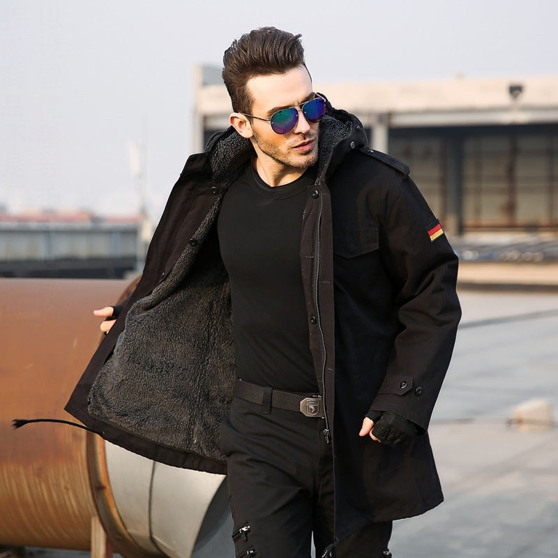 Men's Military Fan Trench Hooded Stand Collar Cotton Coat