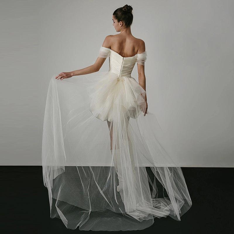 Off-shoulder Light Wedding Dress White Short - WOMONA.COM