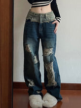 Splice Design Hiphop High Street Vintage Ripped Jeans For Women - WOMONA.COM