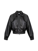 Black PU Leather Padded Shoulder Casual Short Jacket