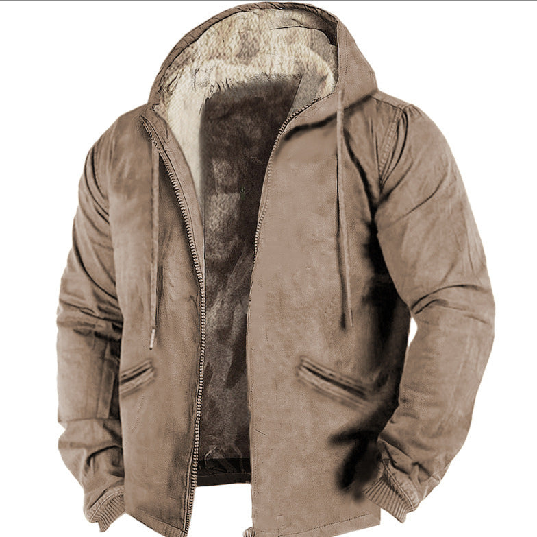 Fleece-lined Thick Winter Clothes Cotton-padded Coat Jacket Winter Men's Solid Color Hooded Sweater