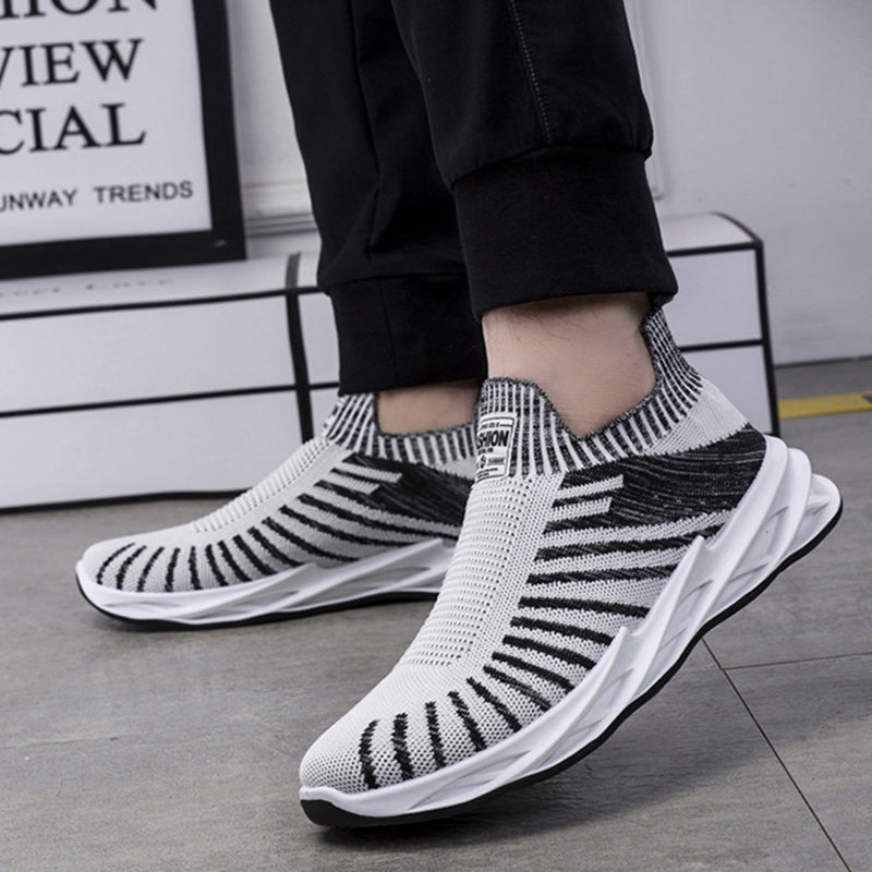 Sock Mesh Shoes Men Stripe Sneakers Lightweight Breathable Flat Shoes - WOMONA.COM