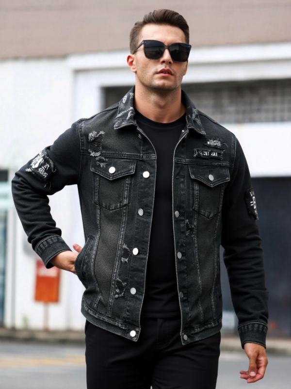 Men's Black Denim Trucker Jacket - product view 1