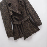 Print Lapel Closing Belt Long Sleeve Coat