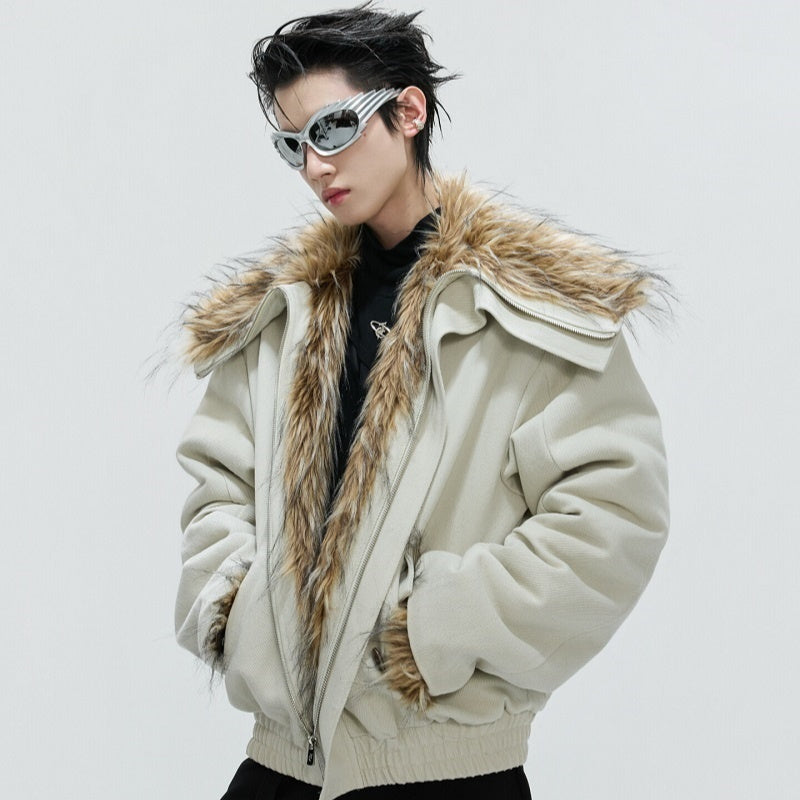 Men's Large Lapel Fleece-Lined Padded Jacket