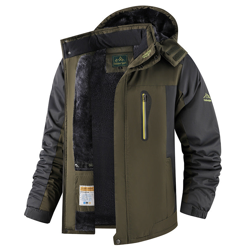 Men's fleece-lined water-resistant outdoor windbreaker jacket in army green, black, blue and red – photo 7 of 10