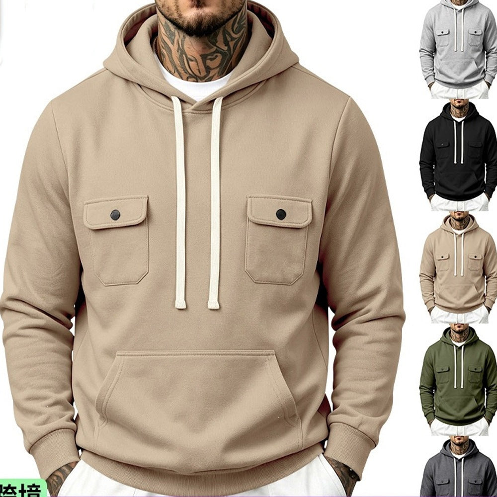 Men's fleece-lined knit workwear hoodie in army green