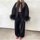 Pure Color Tied Feather Jacket Coat