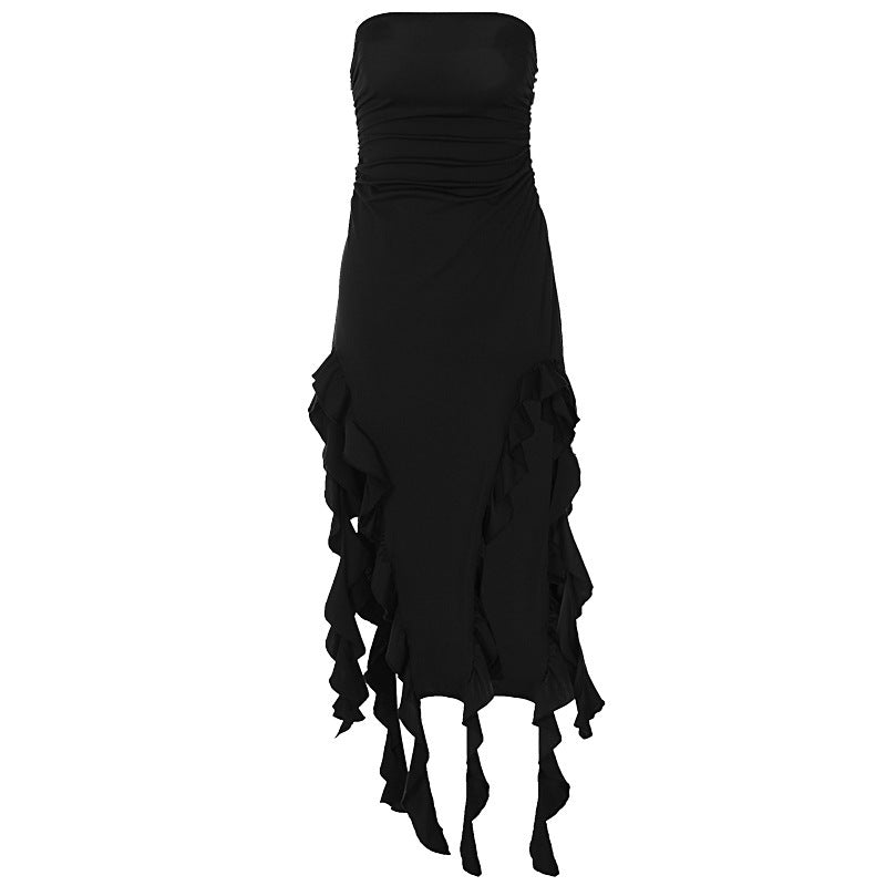 Sexy Personality Hollow Out Chest Wrap Irregular Dress - WOMONA.COM