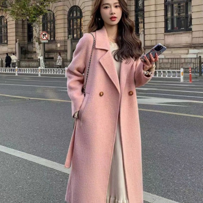 Women's Double-Breasted Belted Wool-Blend Coat