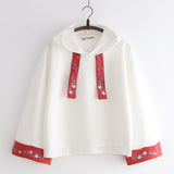 Embroidery Hooded Solid Color Hoodie For Women - WOMONA.COM