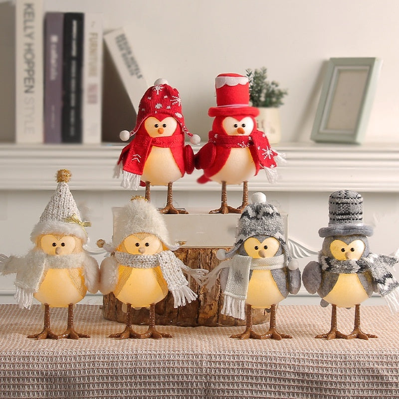 Adornos decorativos para mesa de regalo navideño con pájaro luminoso de Navidad de Jingchen