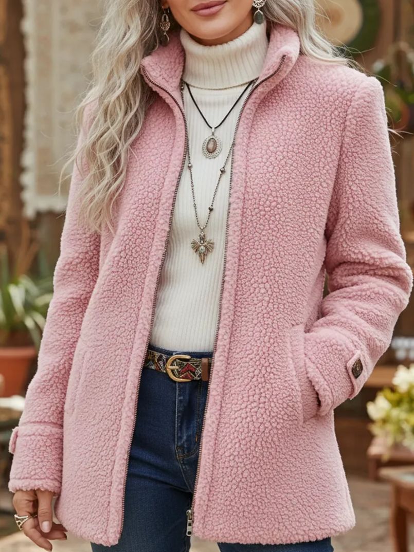 Women's relaxed stand-collar zip-up jacket