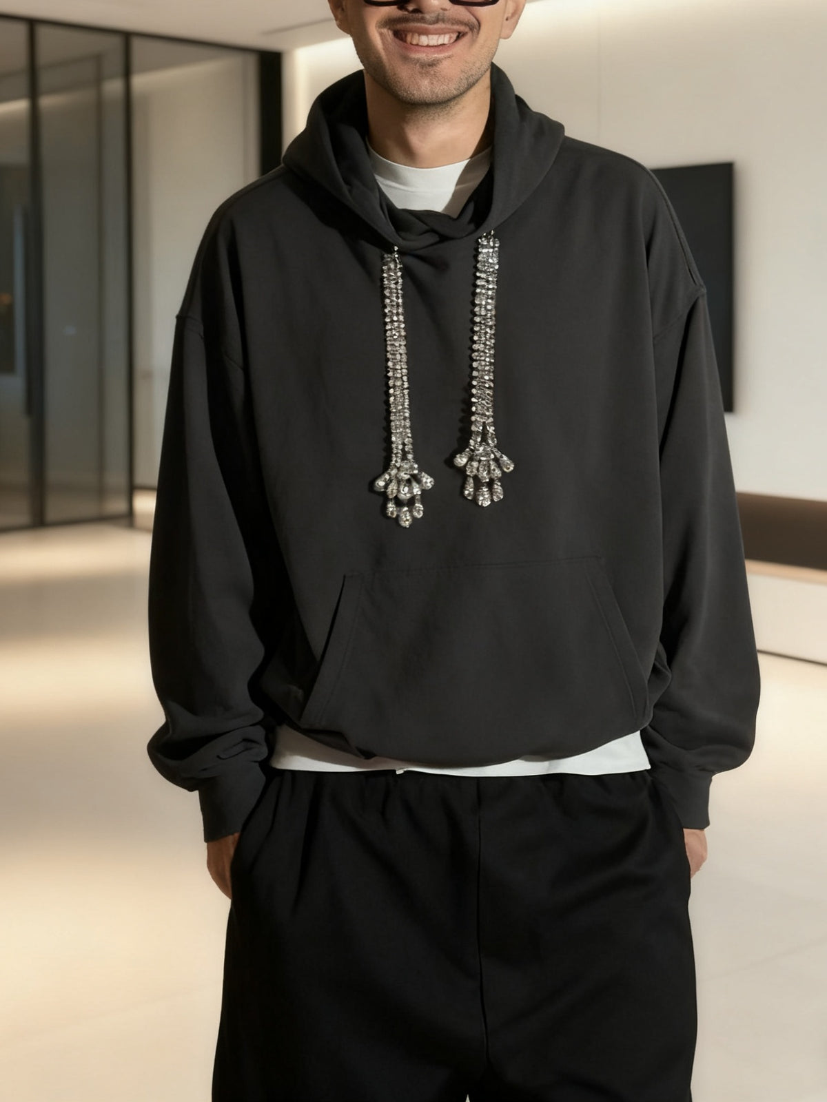 Crystal-Drawstring Oversized Hoodie – product image 1