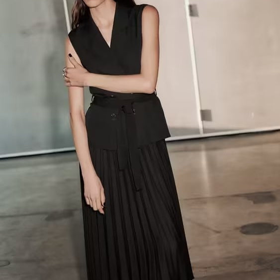 Women's Slim Slimming Pleated Vest Dress - WOMONA.COM