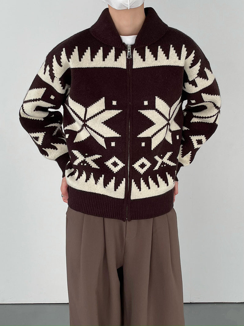 Geometric Contrast Color Lapel Sweater - WOMONA.COM