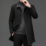 Men's Mid Length Lapel Woolen Cashmere Coat - WOMONA.COM