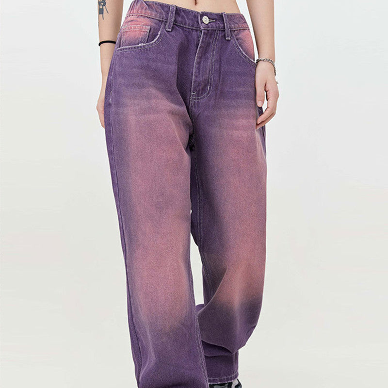 Street Washed Distressed Leg White Purple Color Jeans For Women - WOMONA.COM