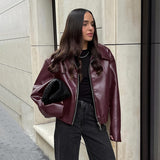 Handsome Matte Leather Jacket Coat - WOMONA.COM