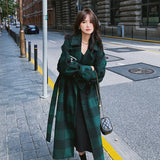 French Green Plaid Woolen Coat