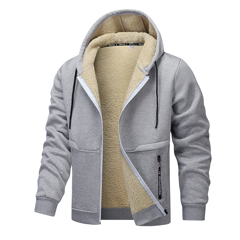 Men's sherpa-style lined zip-up hoodie