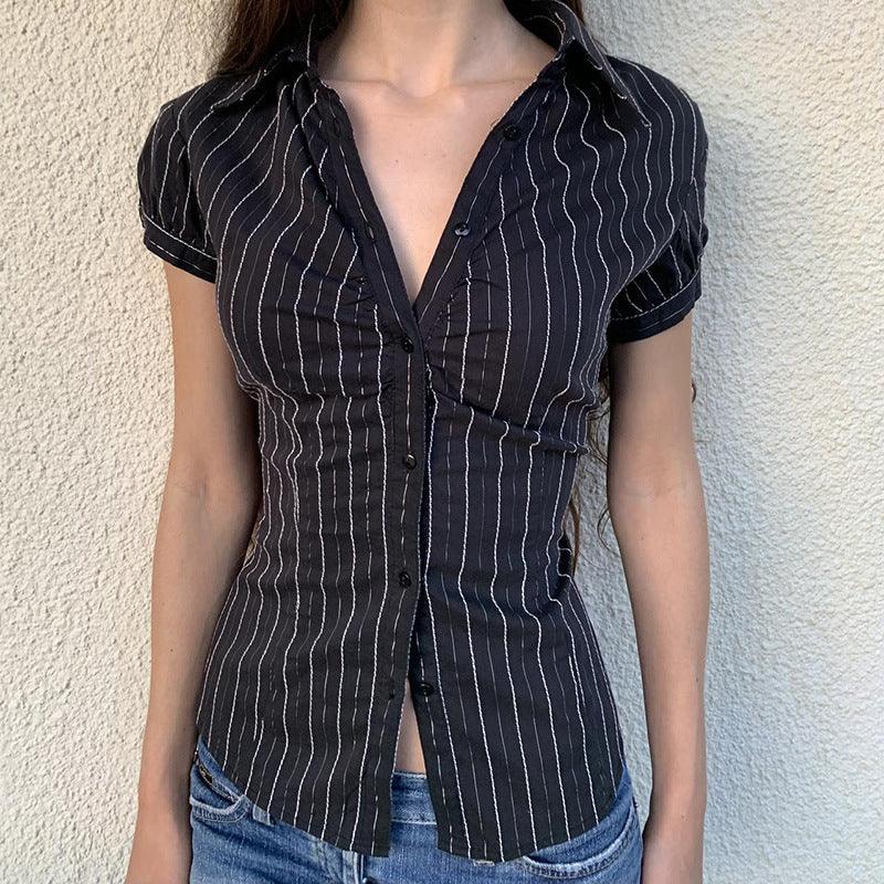 Women's American-style Fashion Striped Shirt - WOMONA.COM