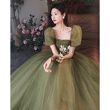 Women's Mori Style Evening Wear Fairy Temperamental Green Slim Fit