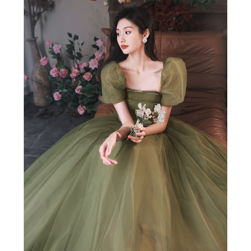 Women's Mori Style Evening Wear Fairy Temperamental Green Slim Fit