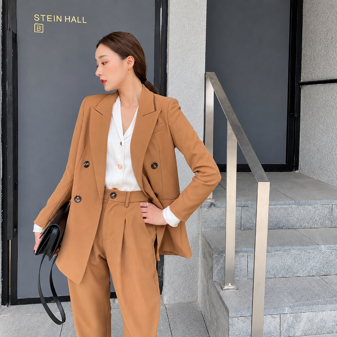 Women's camel-brown professional trouser suit