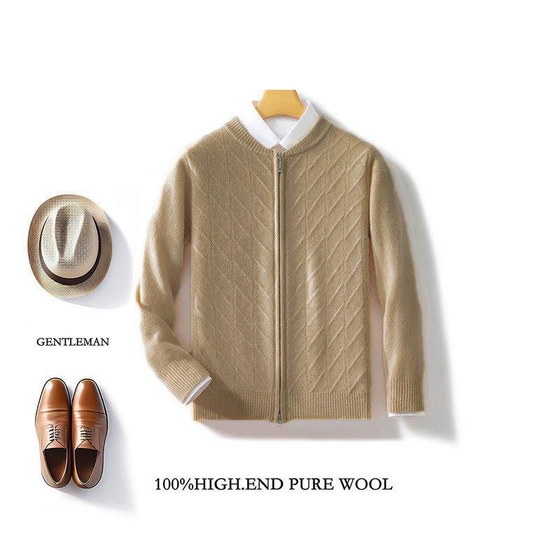 100 Pure Wool Men's Clothing Plus Size Collar Cardigan Zipper - WOMONA.COM