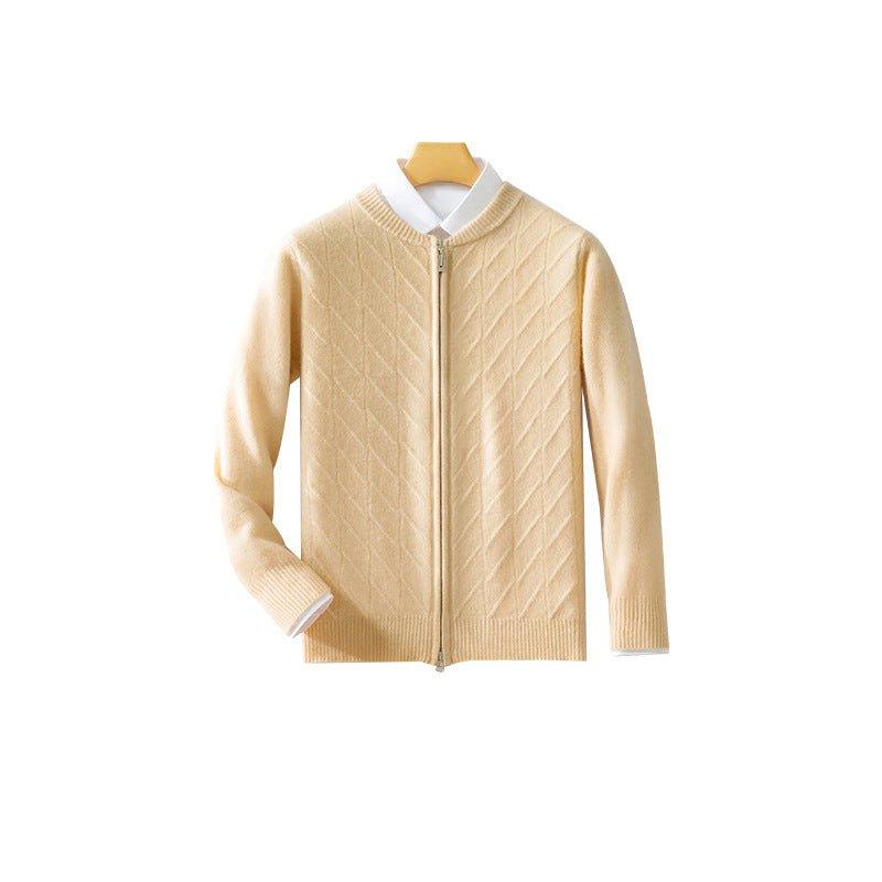 100 Pure Wool Men's Clothing Plus Size Collar Cardigan Zipper - WOMONA.COM