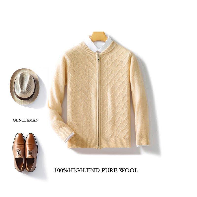 100 Pure Wool Men's Clothing Plus Size Collar Cardigan Zipper - WOMONA.COM