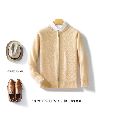 100 Pure Wool Men's Clothing Plus Size Collar Cardigan Zipper - WOMONA.COM