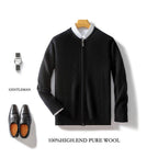 100 Pure Wool Men's Clothing Plus Size Collar Cardigan Zipper - WOMONA.COM