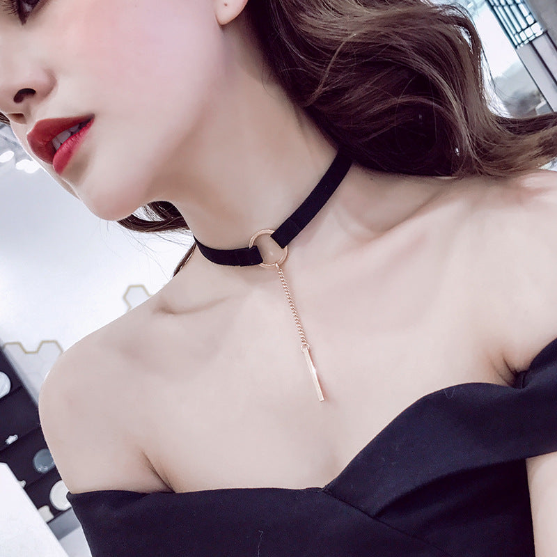 Necklace women collar clavicle necklace black - WOMONA.COM