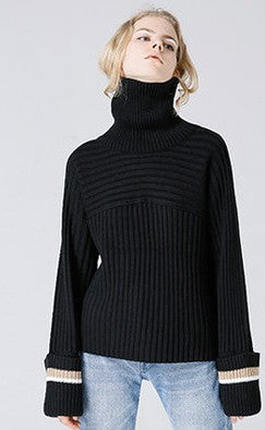 High necked stripes stripes sleeves loose sleeves sweaters - WOMONA.COM