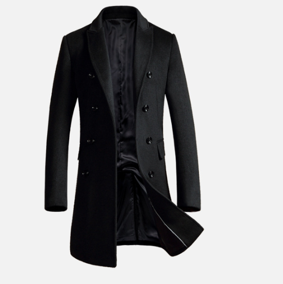 Men's woolen coat slim fit trench coat - WOMONA.COM