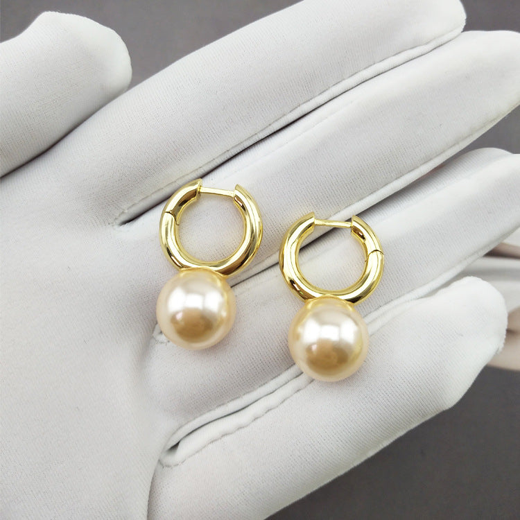 brass glass pearl earrings - WOMONA.COM