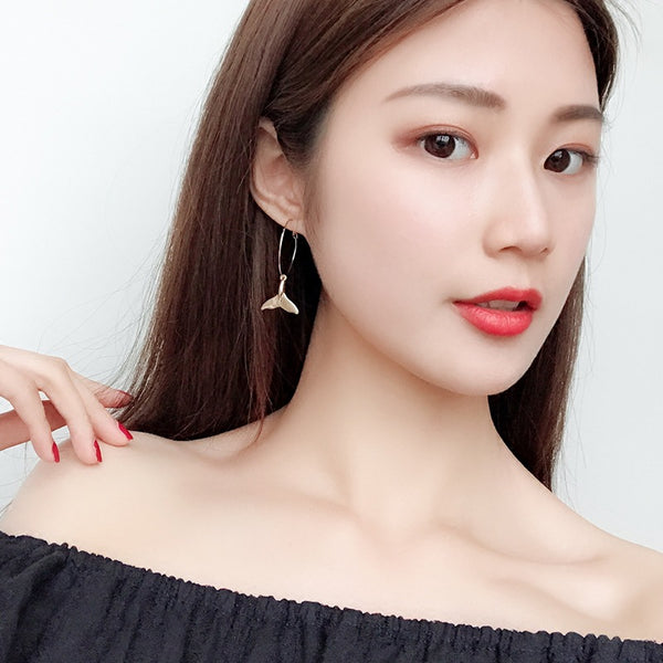 Korean Dolphin Tail Fishtail Earrings Female - WOMONA.COM