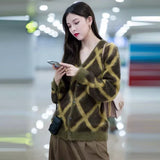 Women's diamond check sweater coat - WOMONA.COM