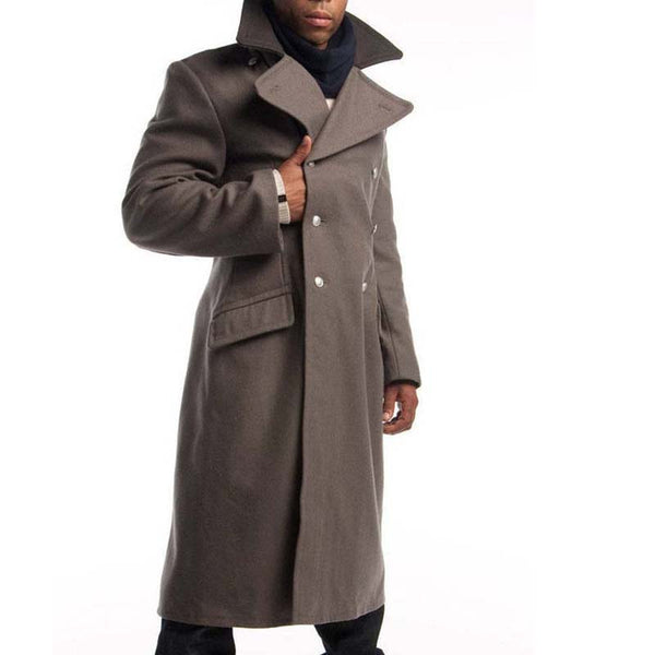 Men's Contrast Collar Woolen Long Coat - WOMONA.COM