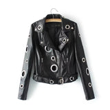 Hollow loop leather motorcycle biker jacket - WOMONA.COM