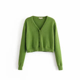 Fashion Solid Color V-neck Sweater Cardigan - WOMONA.COM