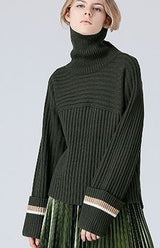 High necked stripes stripes sleeves loose sleeves sweaters - WOMONA.COM