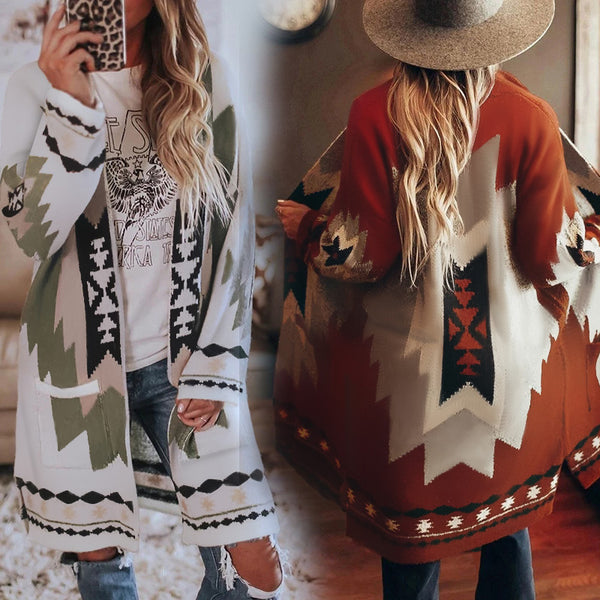 Tribal Knitted Cardigan Sweater Coat Blouse - WOMONA.COM