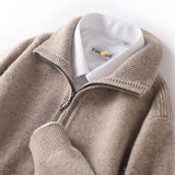 Double-strand Thickened 100 Pure Wool Knit Men's Pullover Lapel Zip-up Shirt