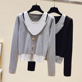 Vintage stitching fake two short knit sweaters - WOMONA.COM