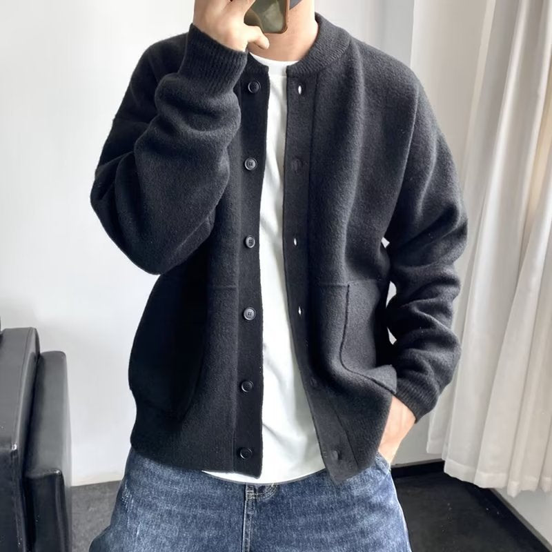 Men's Round Neck Simple Loose Thick Sweater Jacket - WOMONA.COM