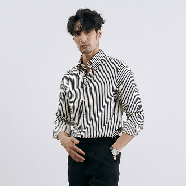 Camisa de negocios informal de estilo coreano con rayas verticales y estilo moderno de Pu Shuai para hombre